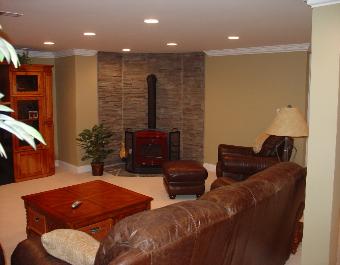 Basement with fireplace